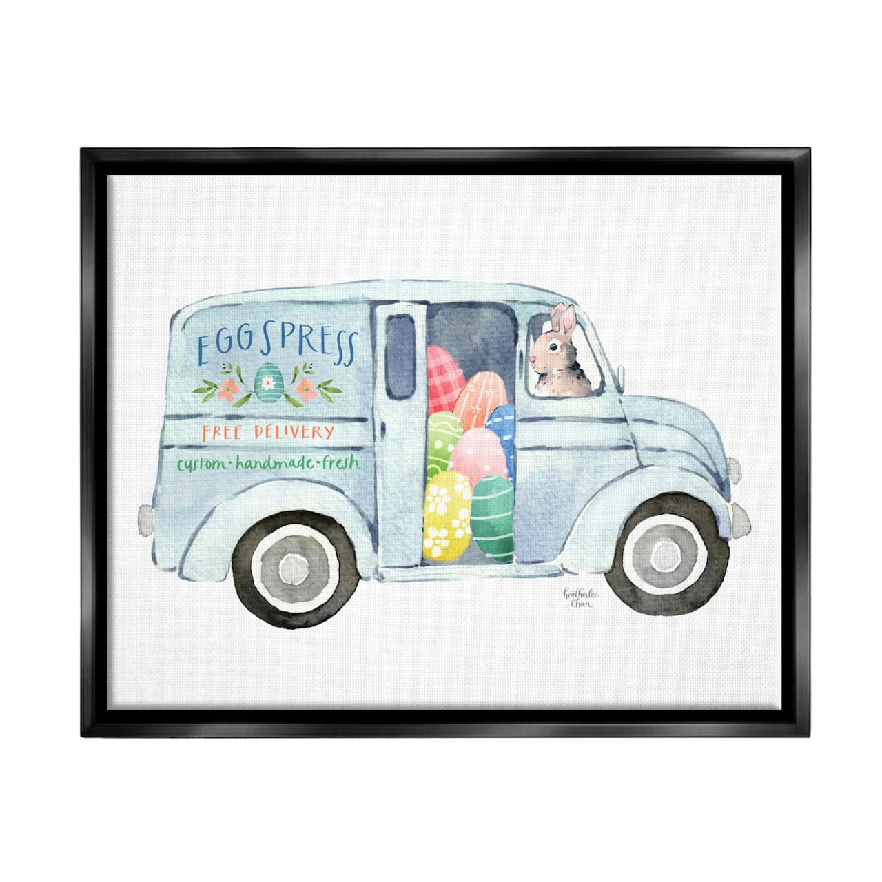 Stupell Industries Patterned Easter Eggs Truck Holiday Bunny Painting Floater Framed Art